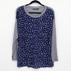 Sportscraft Silk Heart Tee Women M Blue Australian Mixed Media Boho Quiet Luxury